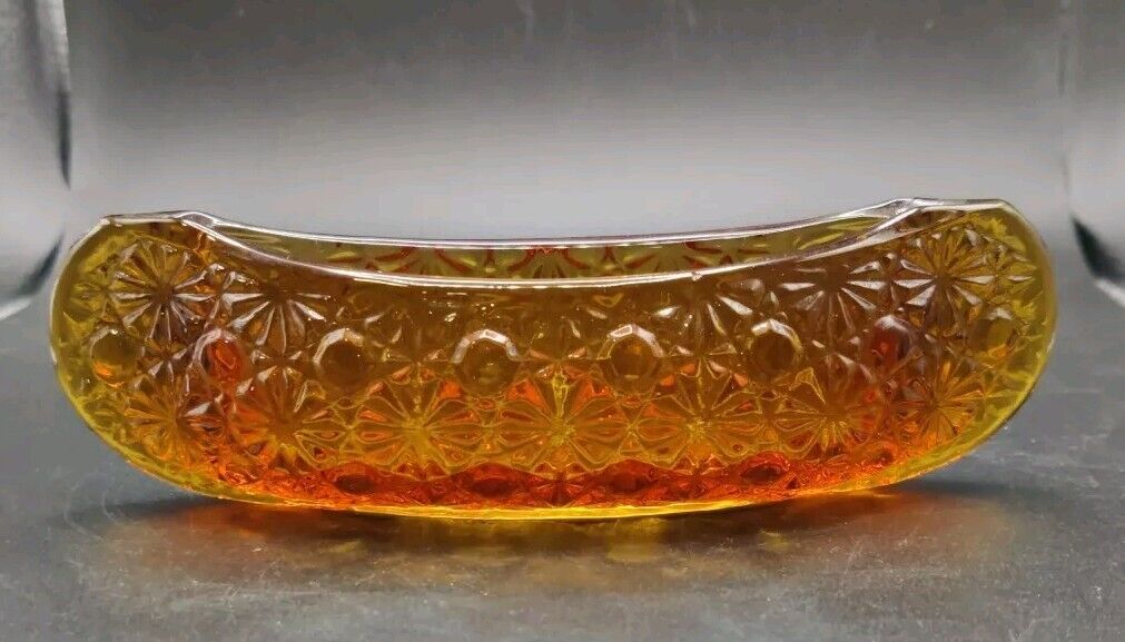 VTG Amber Glass Daisy And Button Canoe