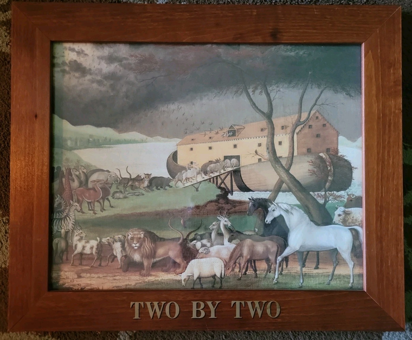 VTG TWO BY TWO Edward Hicks 1846 Reprint Wood Framed Folk Art 19x23 Country 1995