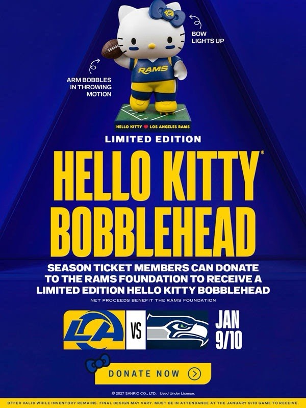 2026 Los Angeles Rams Hello Kitty Bobblehead Limited Edition NFL Collectible