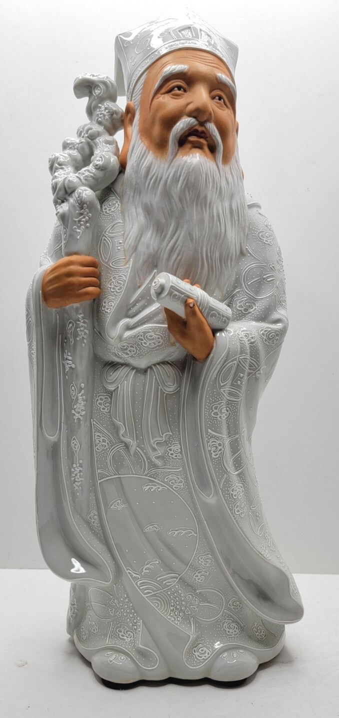 Jurojin Tall God of Wisdom and Longevity Hand Painted White & Gray Moriage. 18\