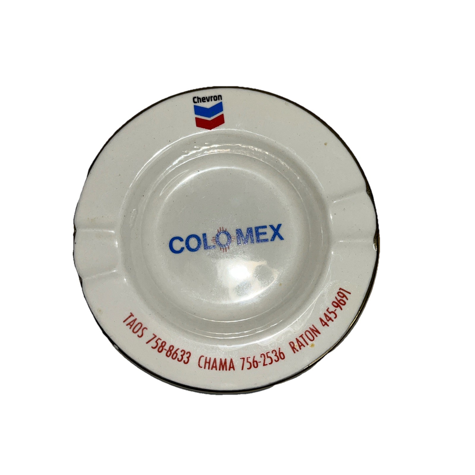 Vtg Chevron Colomex White Ceramic Taos NM  Marketing Ashtray