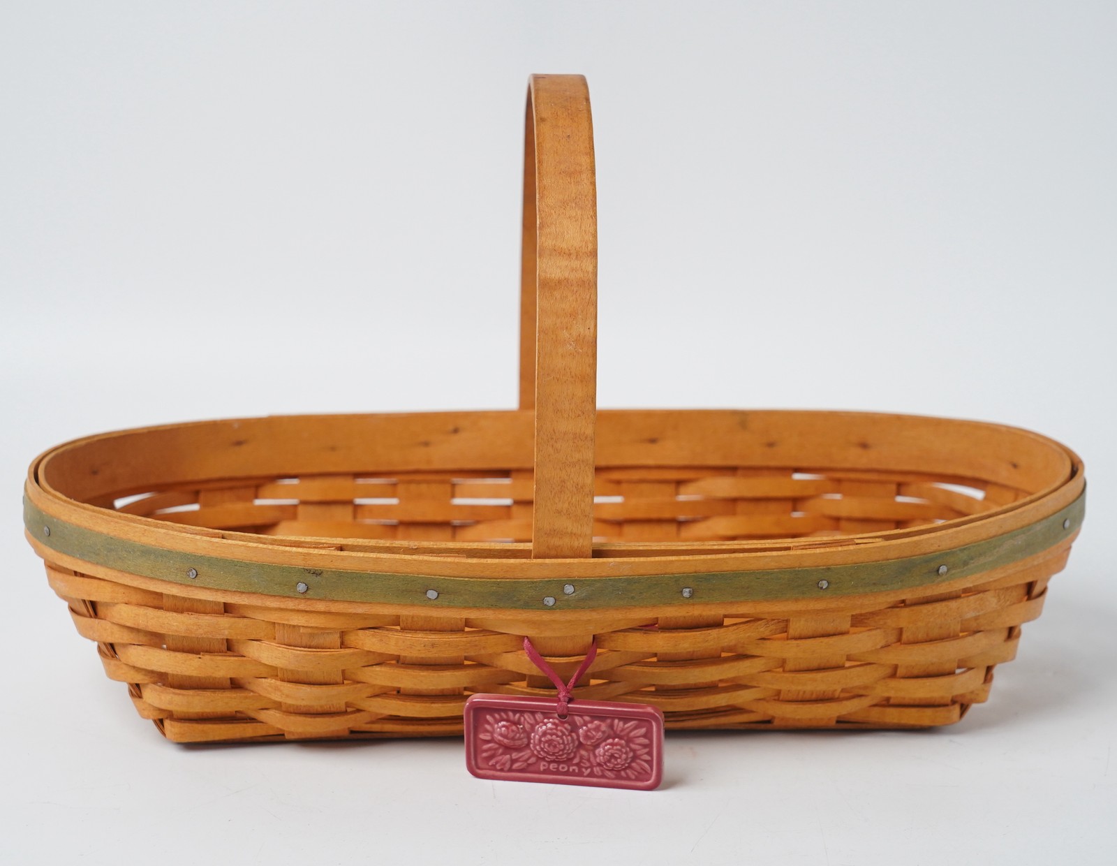 Vintage Longaberger 2001 May Series Peony Basket w/ Handle & Tie-On Ceramic Tag