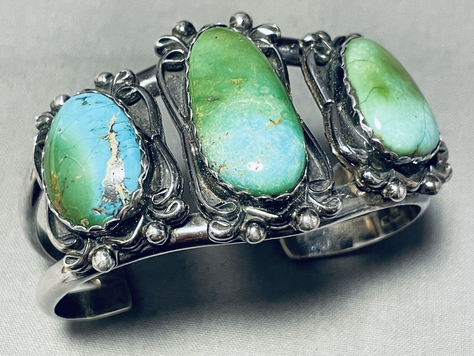 EARLY ROYSTON TURQUOISE VINTAGE NAVAJO STERLING SILVER BRACELET OLD