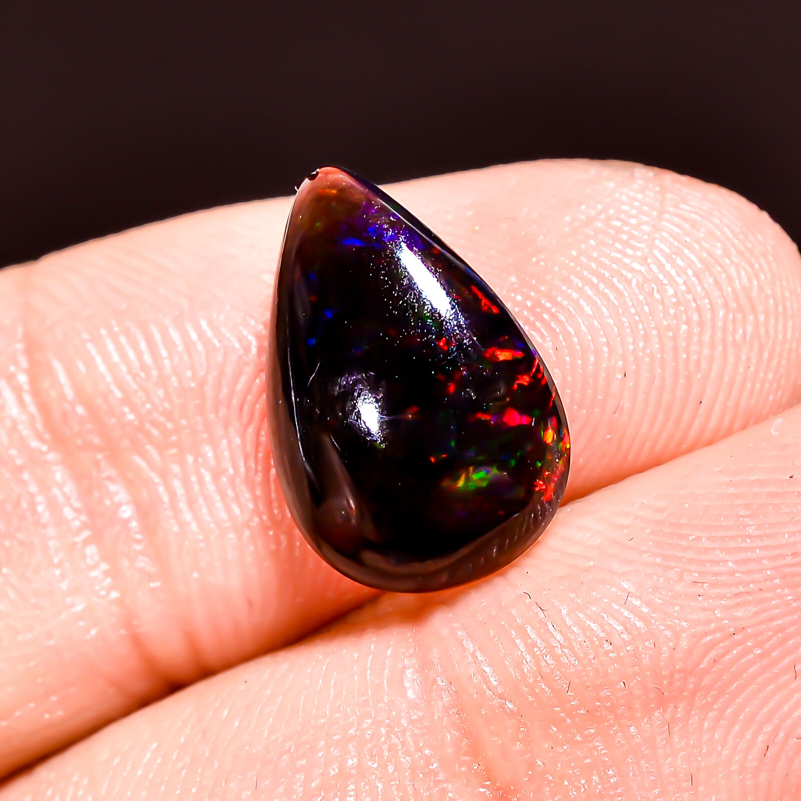 02.35Cts. Natural Black Ethiopian Opal Pear 09x14x04 MM Cabochon Loose Gemstone
