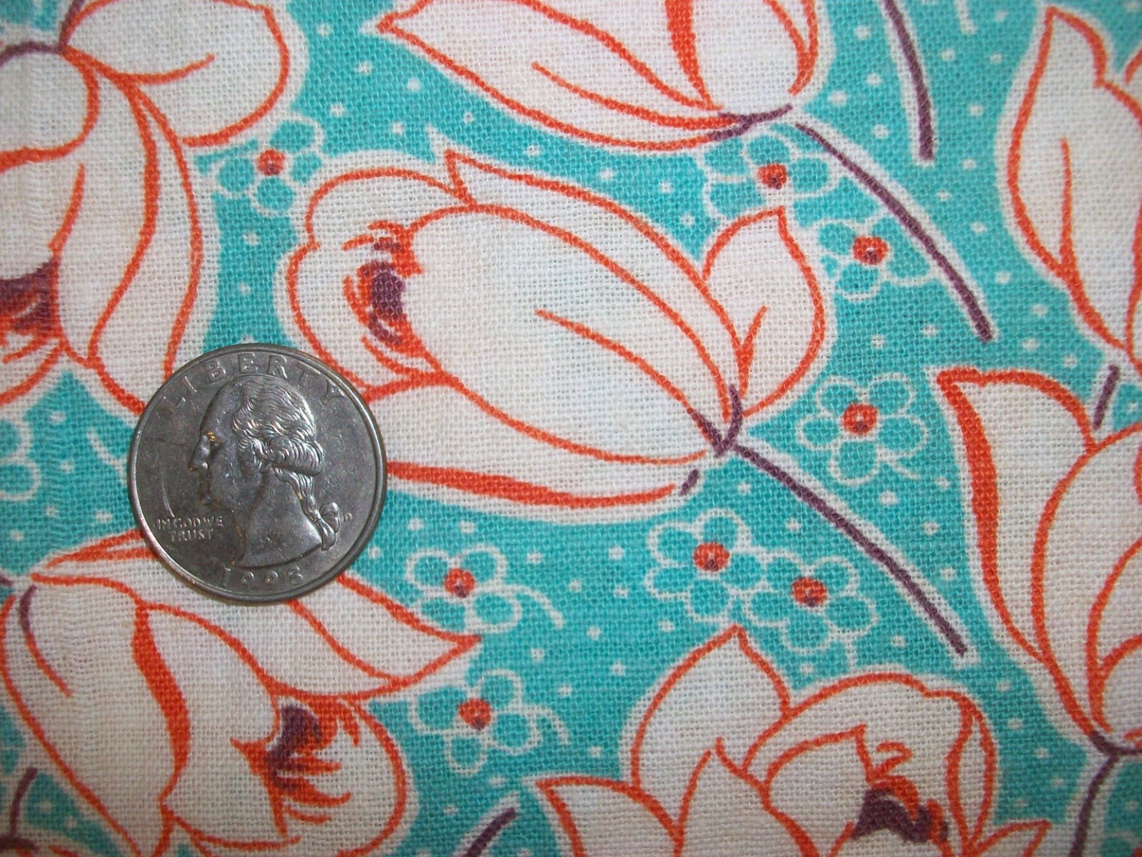 Vintage Cotton Full Feedsack Fabric Tulips on Turquoise 37w X 39L Feed Sack