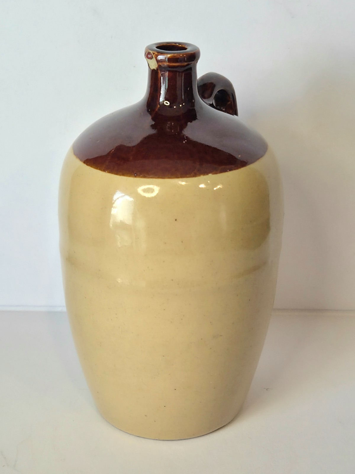 Vintage Stoneware Whiskey Jug Brown Primitive Glazed Crock USA Made