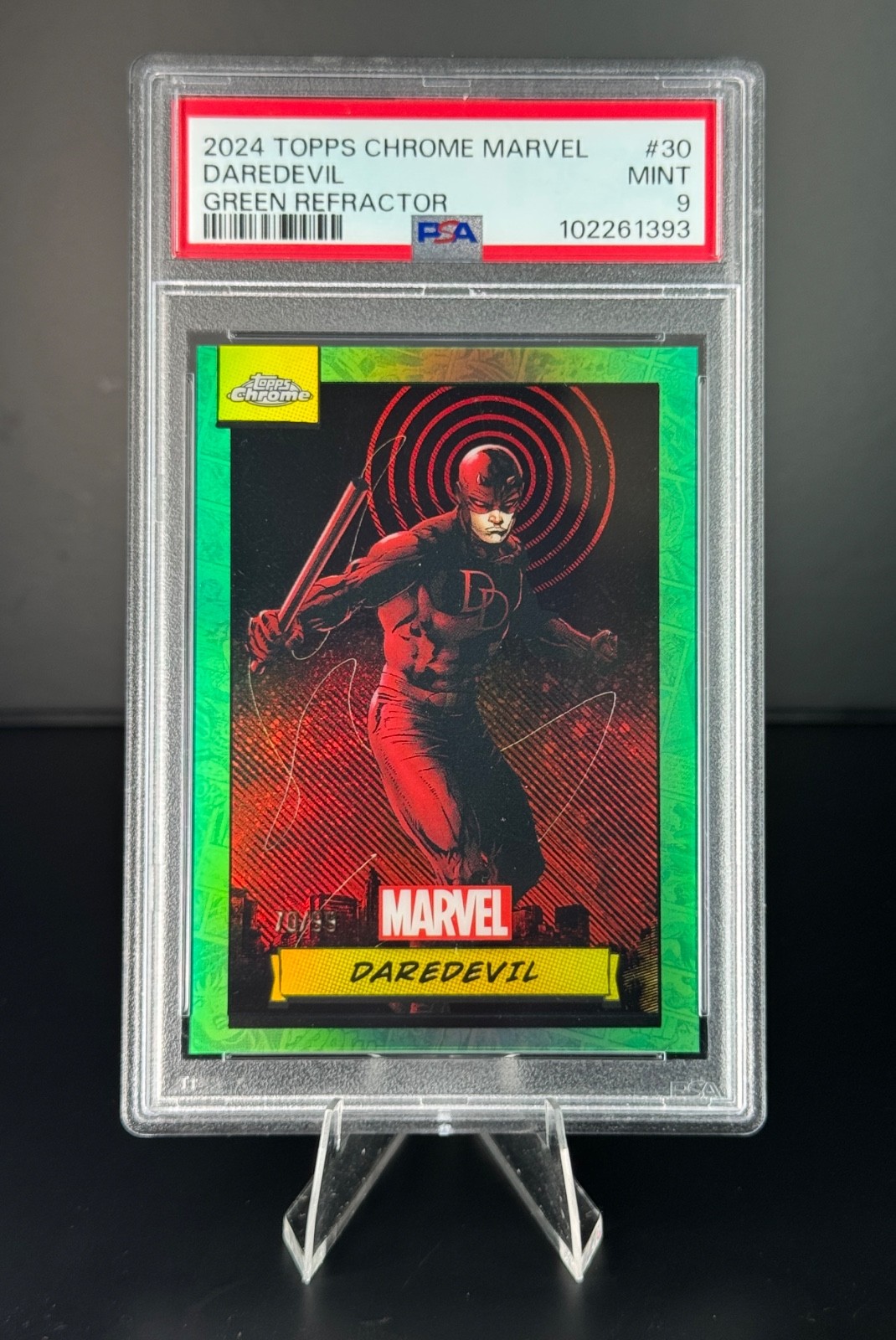 2024 Topps Chrome Marvel Daredevil True Green Refractor /99 PSA 9 #30