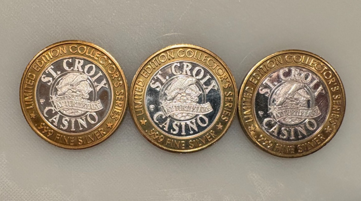 .999 SILVER 1996 ST CROIX CASINO TOKENS WISCONSIN CHIPPEWA INDIANS LOT OF 3 UNC