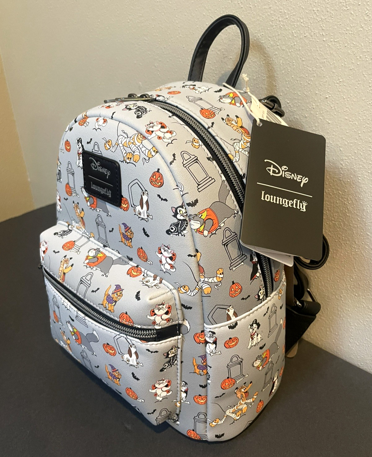 New Loungefly Disney Cats And Dogs Gray Halloween Mini Backpack Purse