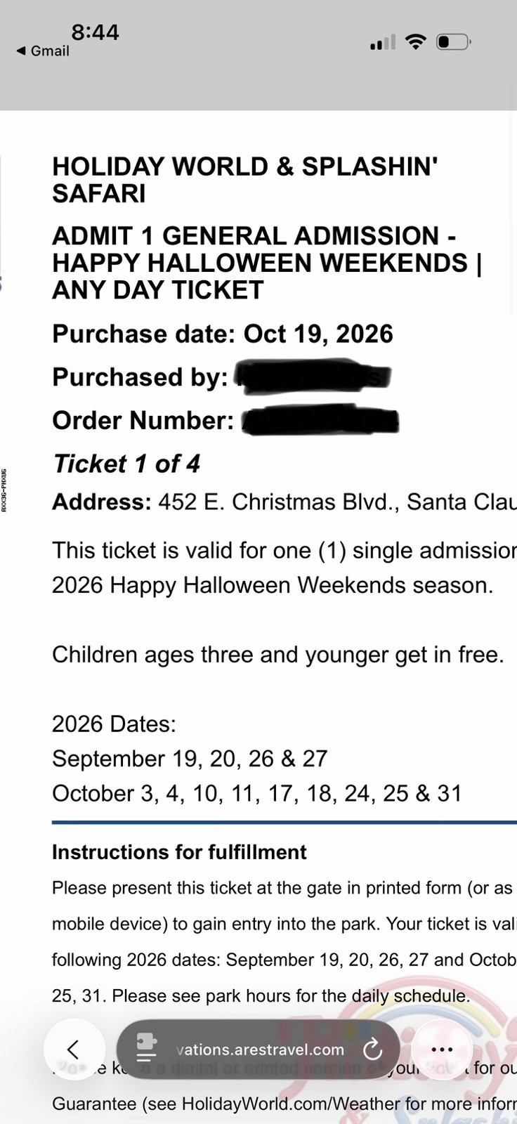 Holiday World Halloween one day ticket