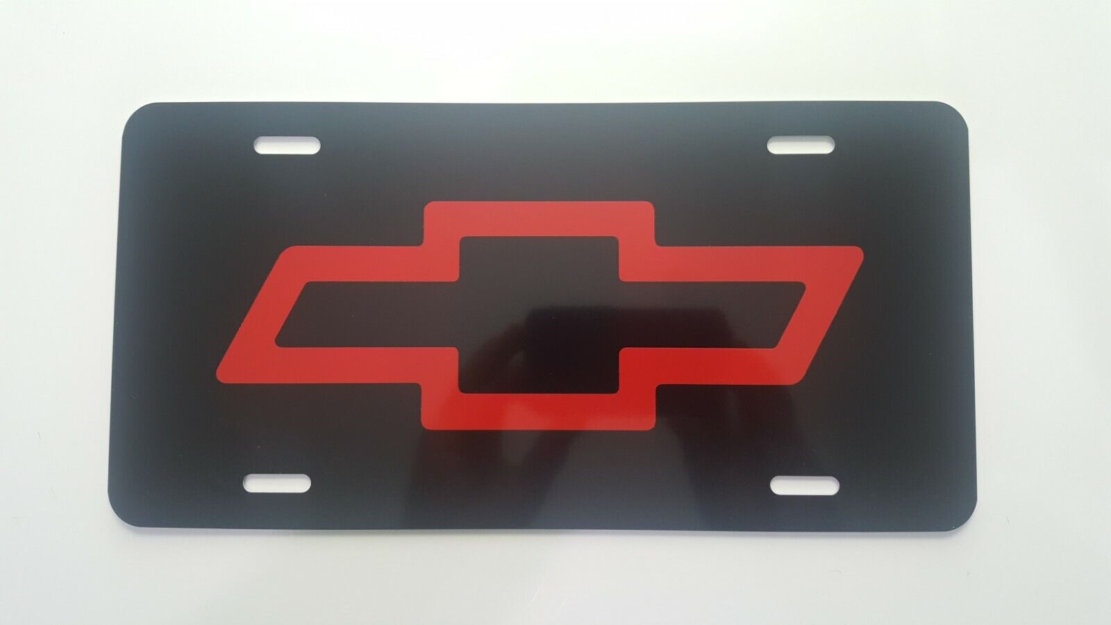 Chevy Bowtie License Plate, Gloss Black plate, Red  bowtie