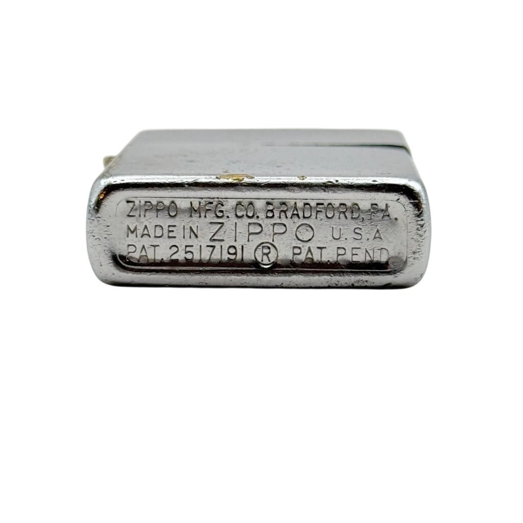 1951-1953 Zippo Plain Chrome PAT PEND Windproof Pocket Lighter Pitting Untested