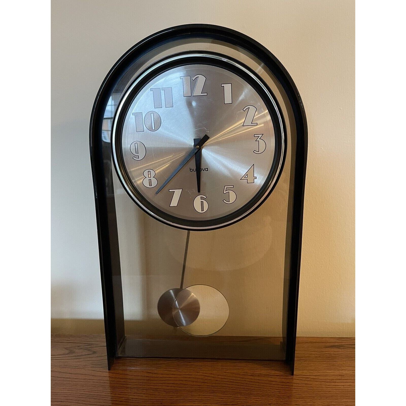 Vintage 90’s Bulova Acrylic Gray & Black 19.5” Battery Operated Clock