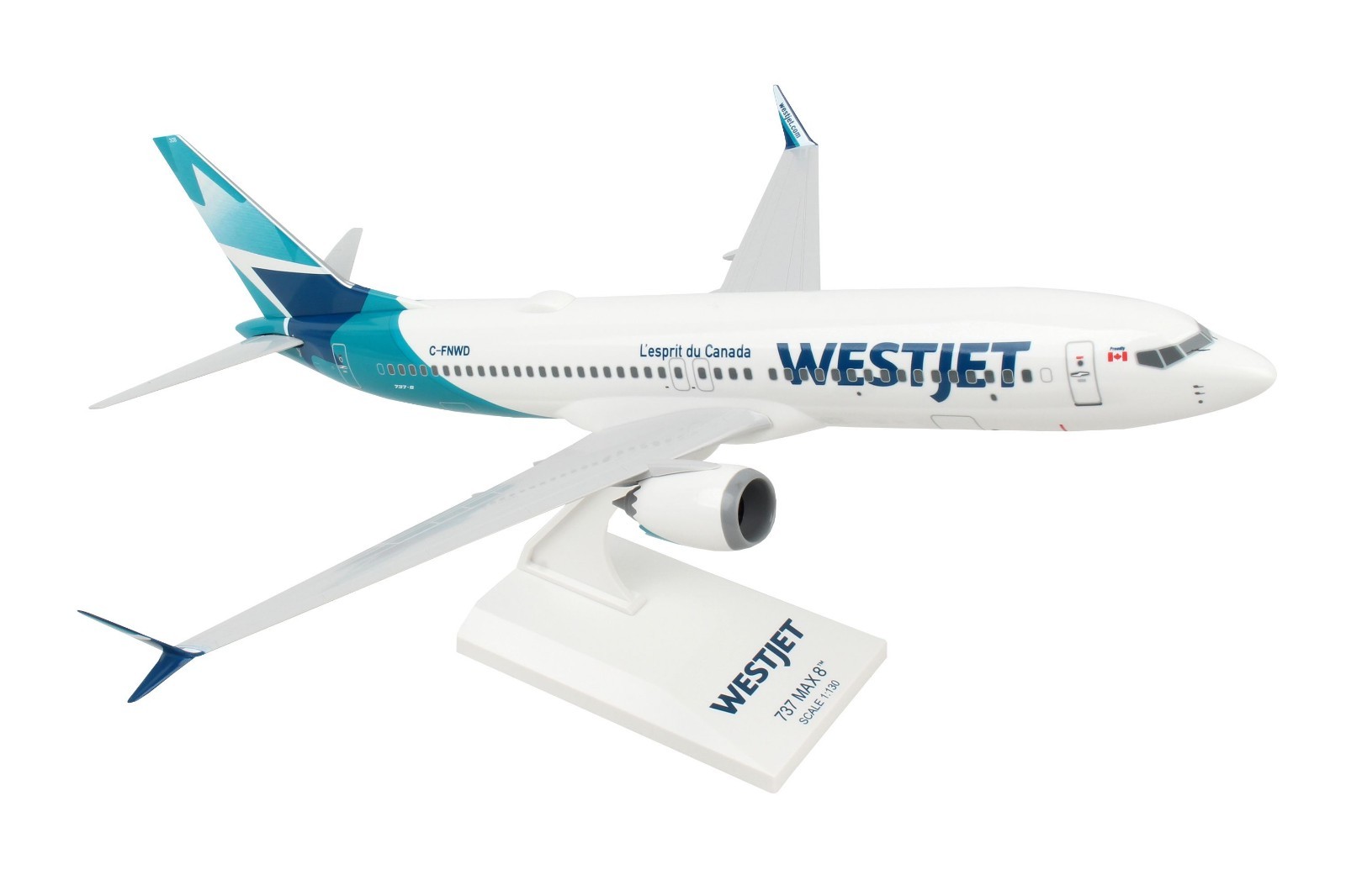 Skymarks SKR994 Westjet Boeing 737-Max 8 C-FNWD Desk Top Model 1/130 Airplane