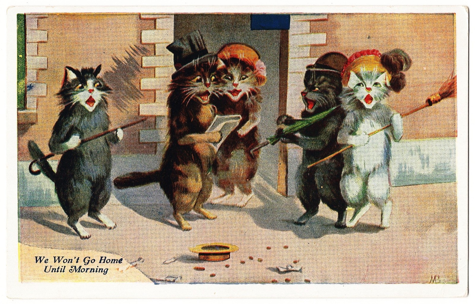 Humanized Singing Cat Cats Fancy Hats antique postcard Humanized Singing Cat Cats Fancy Hats antique postcard