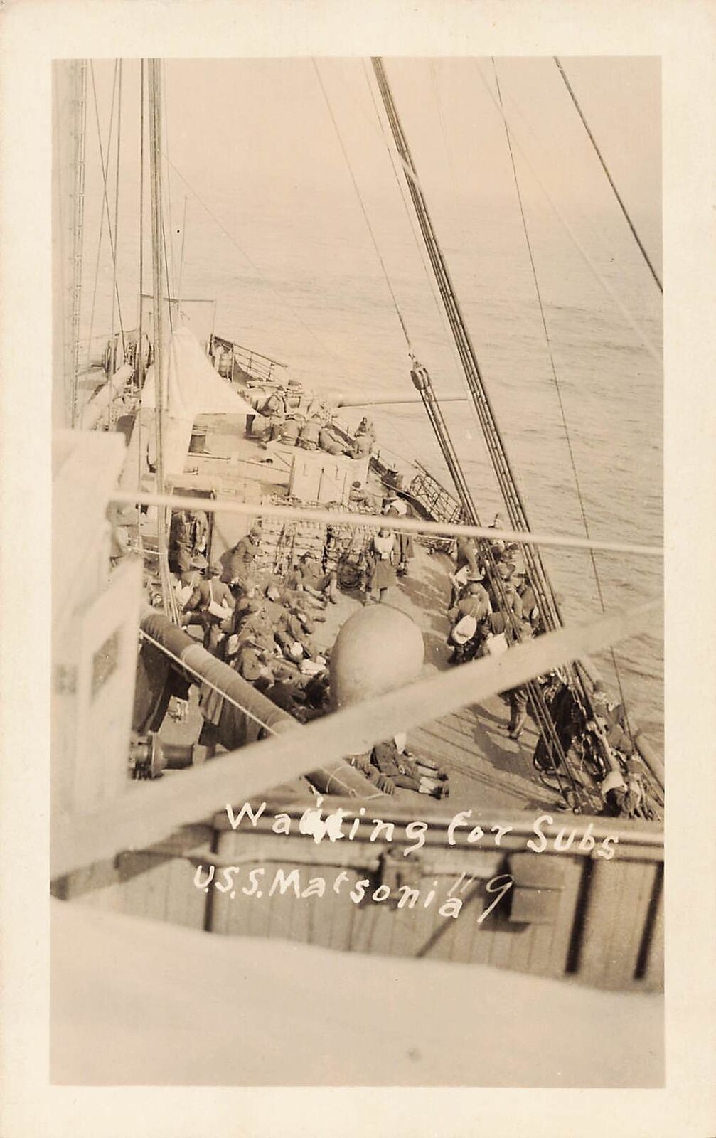 1930s RPPC U.S.S. Matsonia Waiting for Subs Real Photo Postcard Military Hawaii
