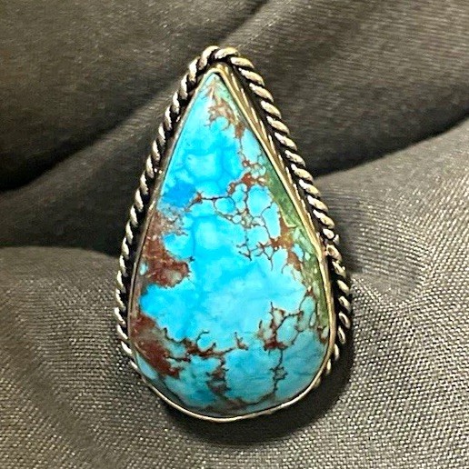 Natural Kingman Blue Turquoise Ring TearDrop Size 6 925 Silver 