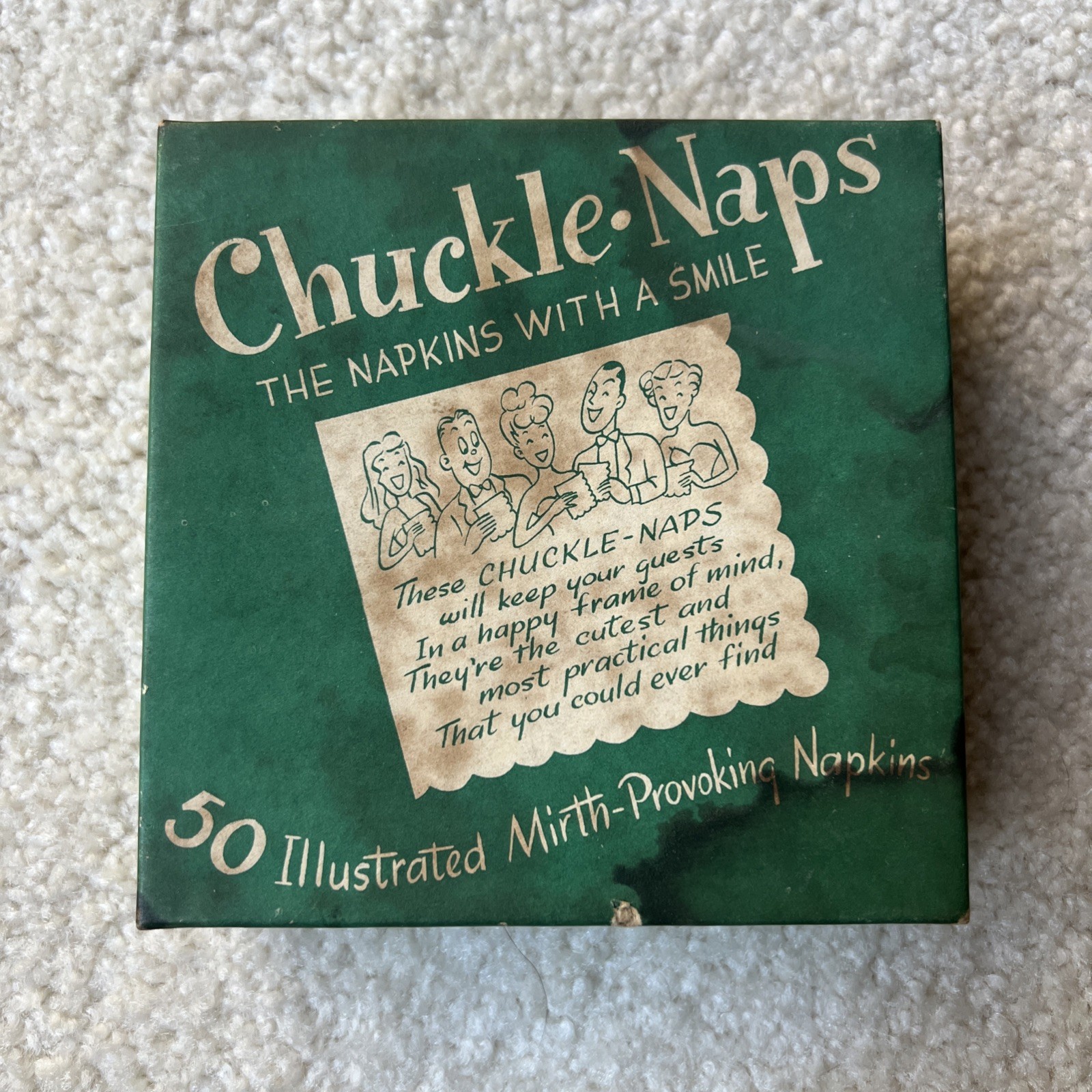 Vintage 1950s Chuckle-Naps Novelty Cocktail Napkins Box Mid Century Humor