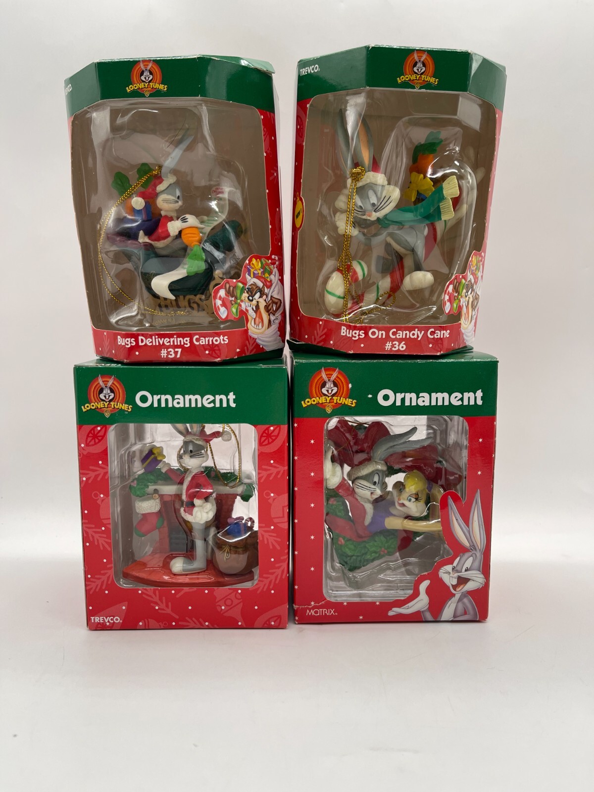 VIntage Trevco Looney Tunes Christmas Holiday Ornaments LOT OF 4 Bugs Bunny