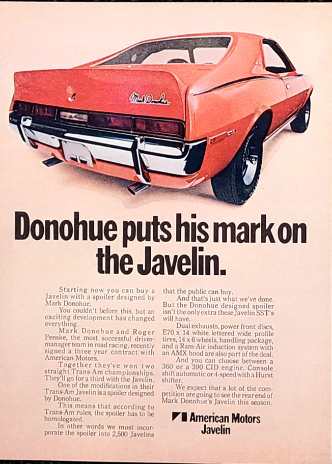 AMC Javelin Original 1970 Vintage Print Ad Wall Art