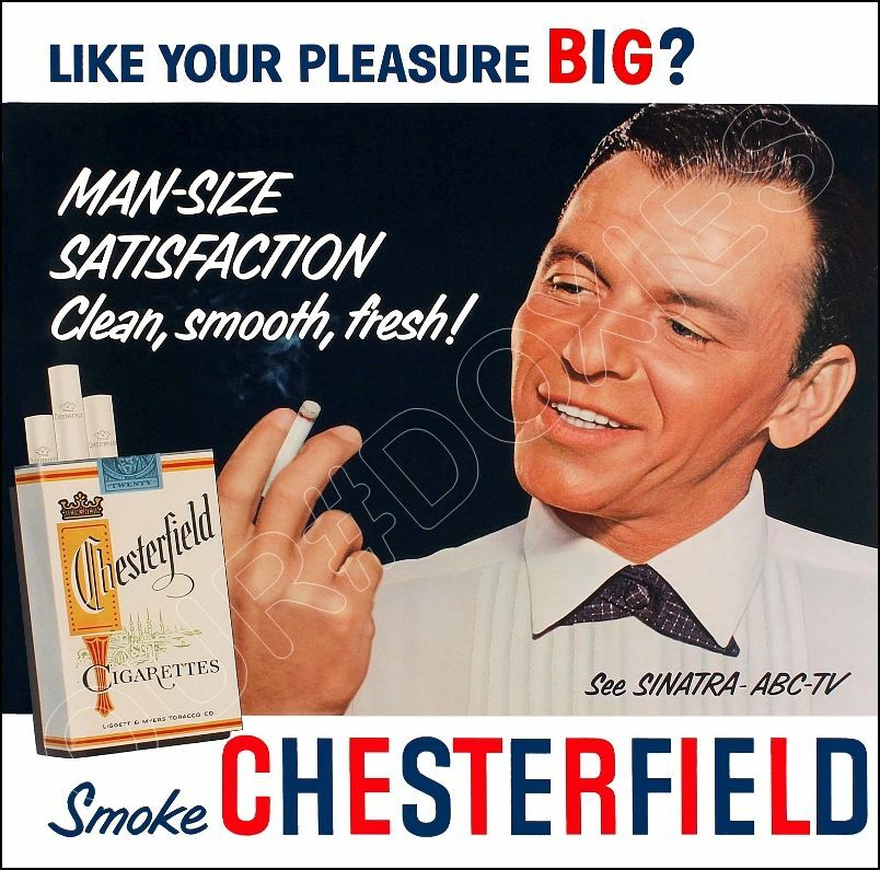 1950's Frank Sinatra Chesterfield Store Counter Standup Sign Reprint