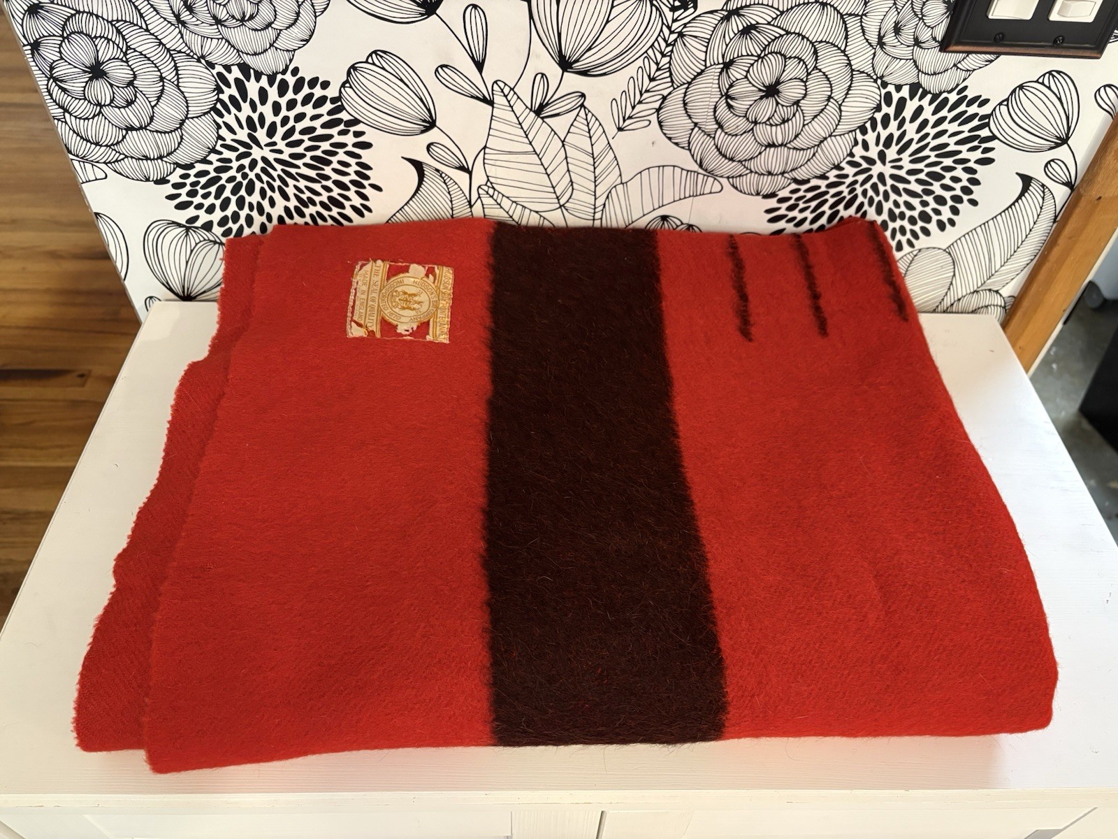Vintage Hudson's Bay Point Blanket In Scarlet & Black 100% Wool