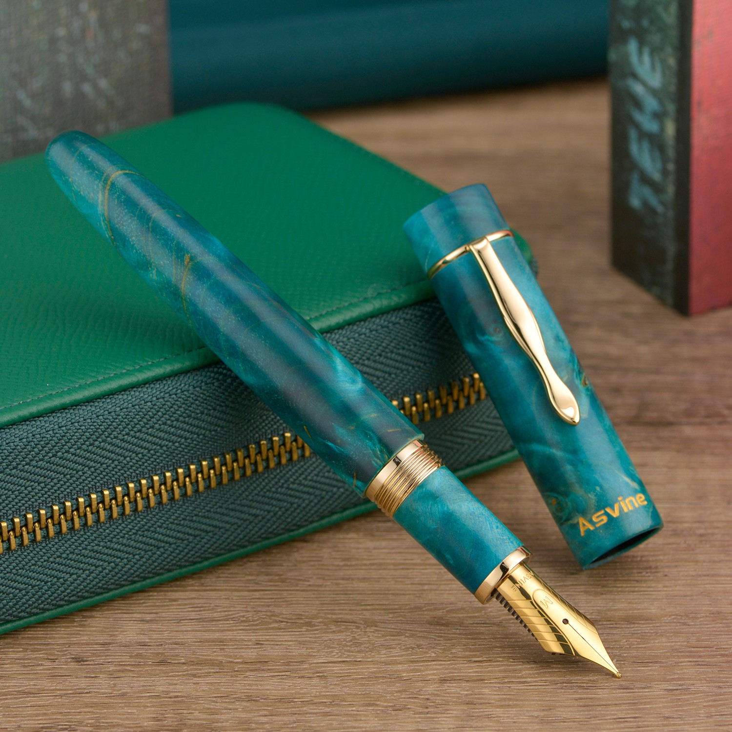 Asvine C2000 Stabilized Wood Fountain Pen NO.8 EF/F/M/Stub 1.1 Nib Green