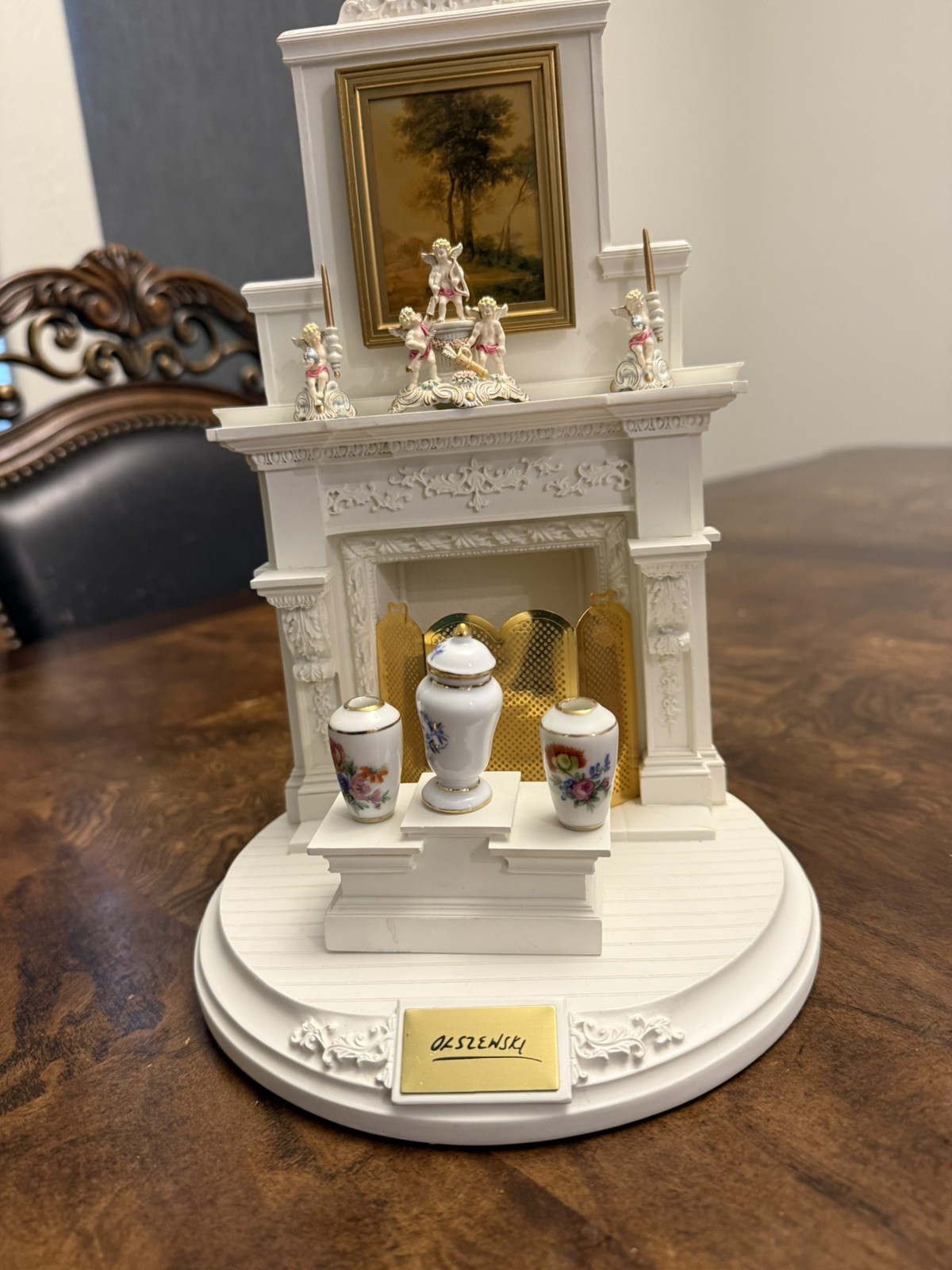 Olszewski miniature Fireplace W cherubs lmtd edtn 1250 fine porcelain vases
