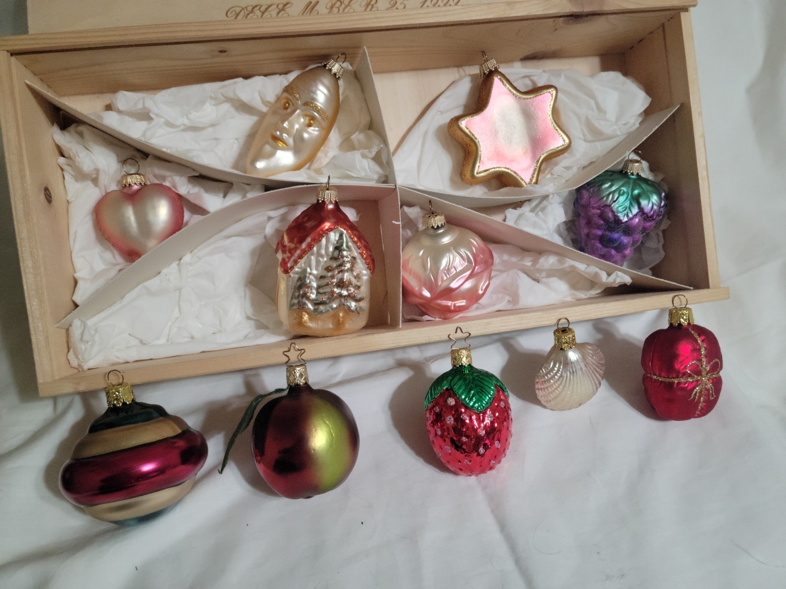 11 Vntg West Germany Glass Ornaments Fruit/moon Etc