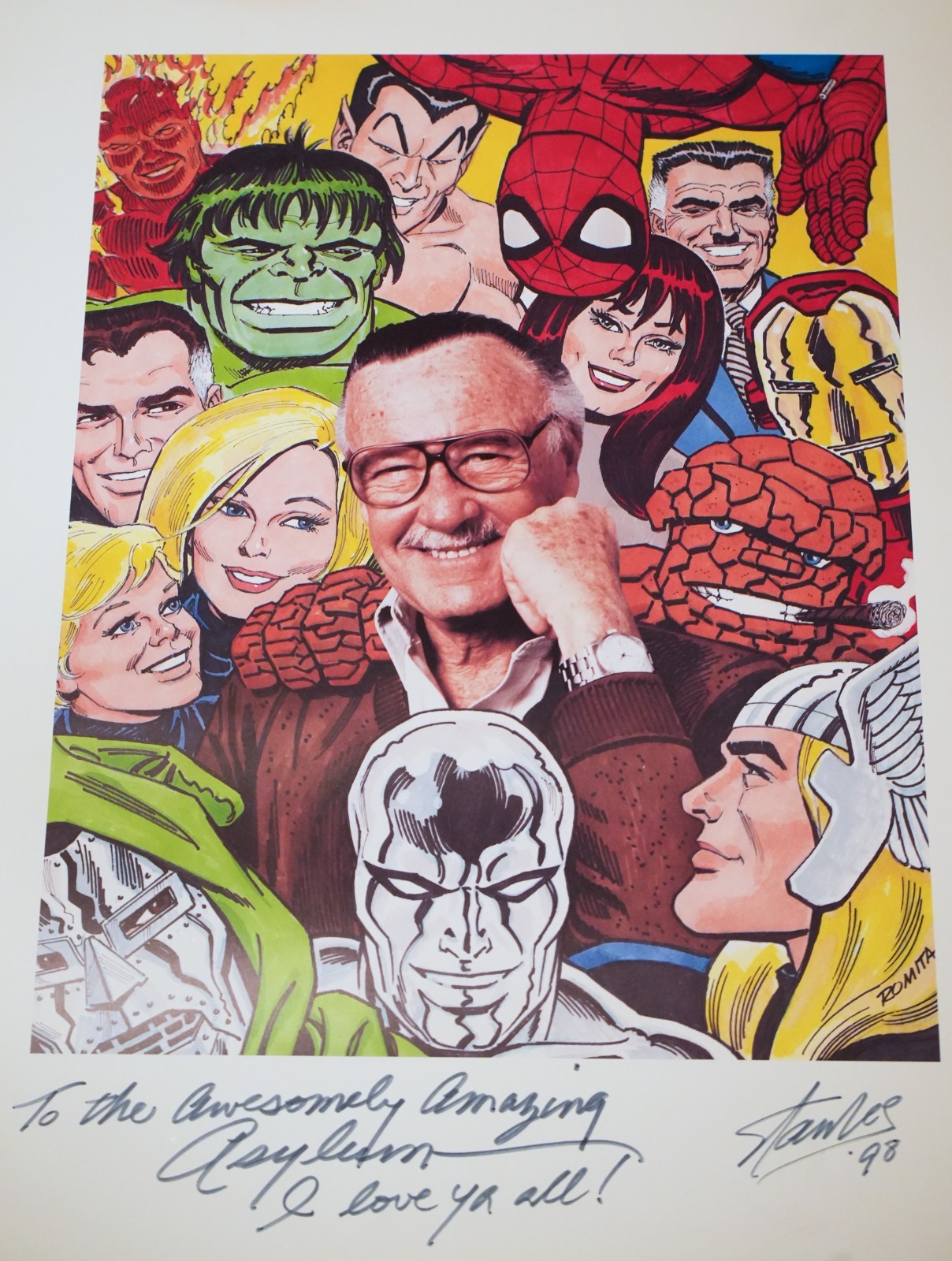 Stan Lee Signed Large 18x24 RARE OOAK Vintage Marvel Romita Spider Man Doom
