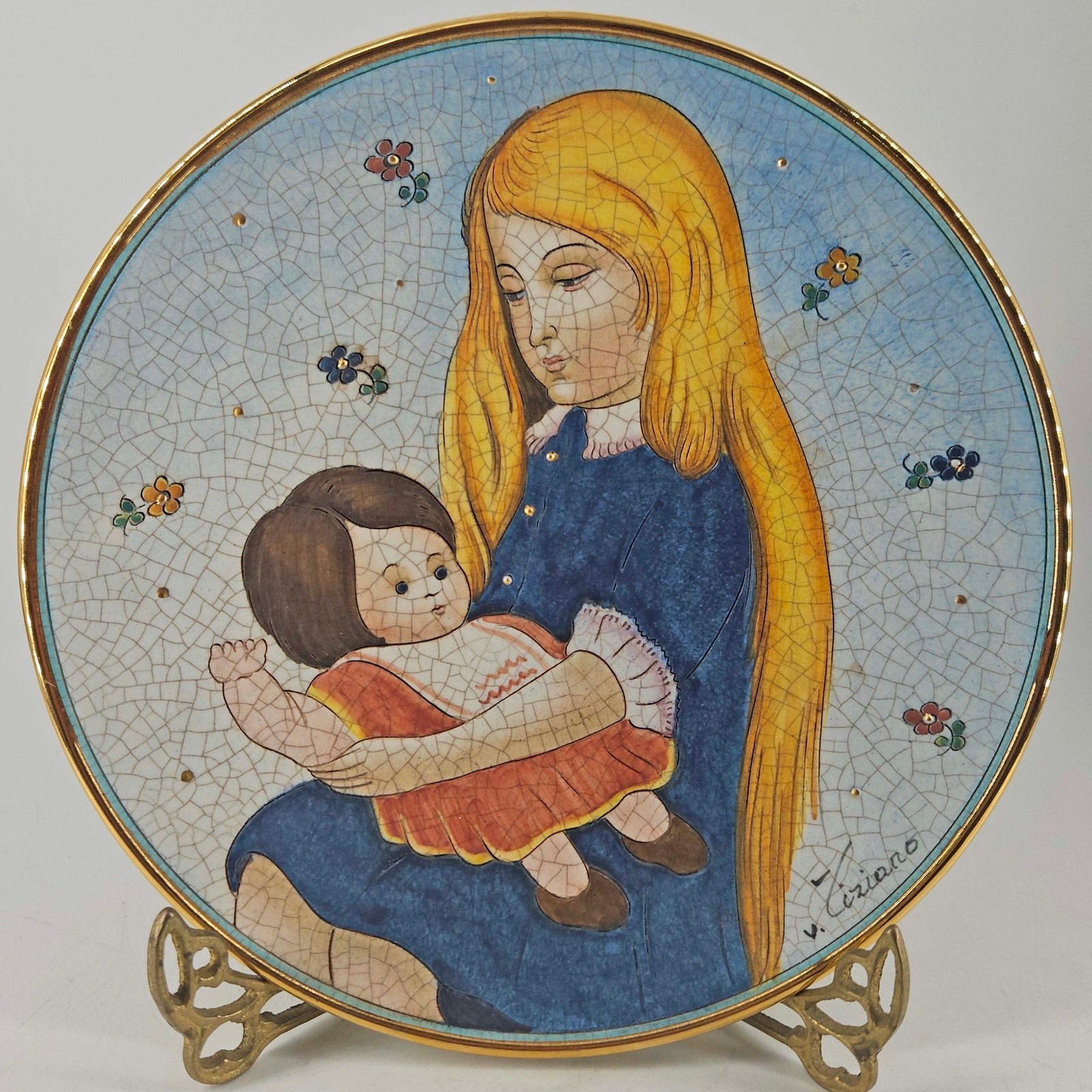 Vintage Mother's Day Hand Painted Numbered Plate By V Tiziano Italy