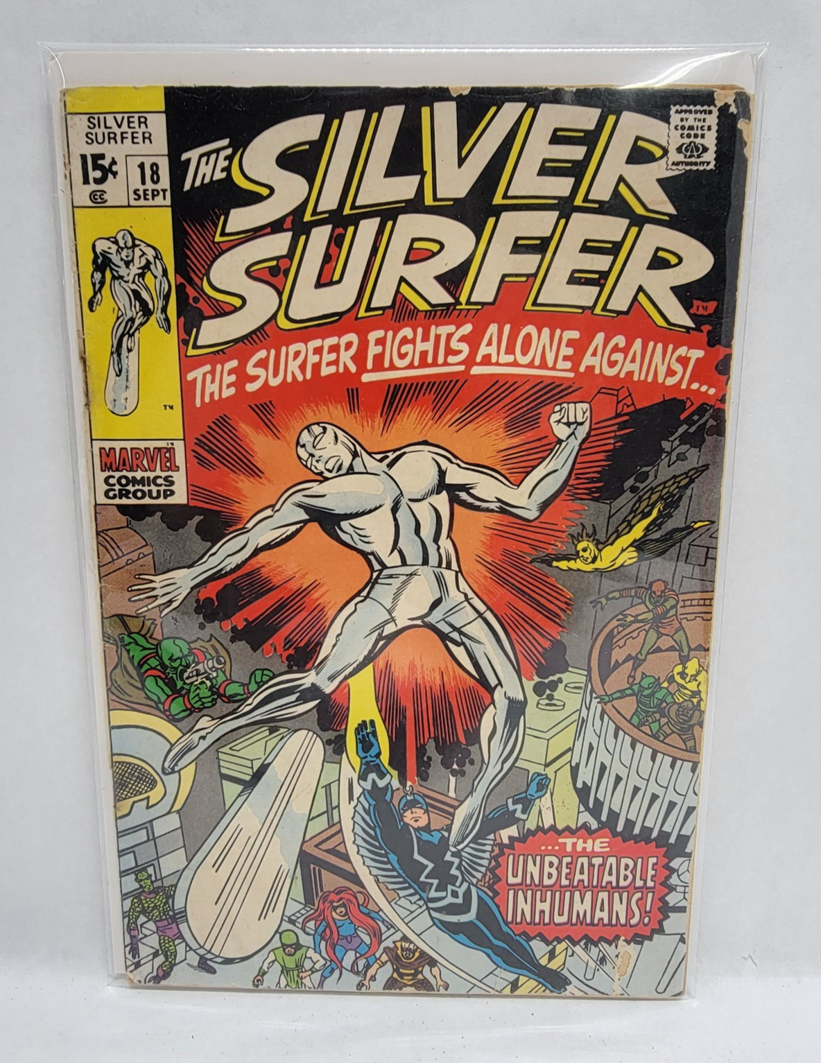 THE SILVER SURFER #18 - Sept 1970 Marvel Comics - Battle Inhumans - Final Issue