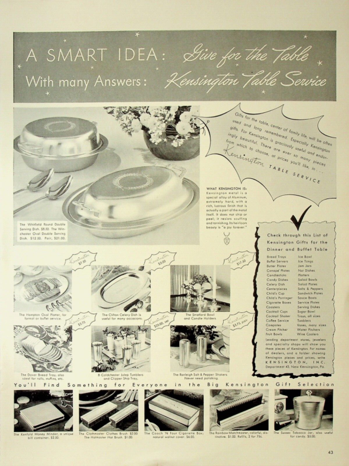 KENSINGTON TABLE SERVICE A SMART IDEA WORLD WAR II VINTAGE FULL PAGE  1940-B6-1