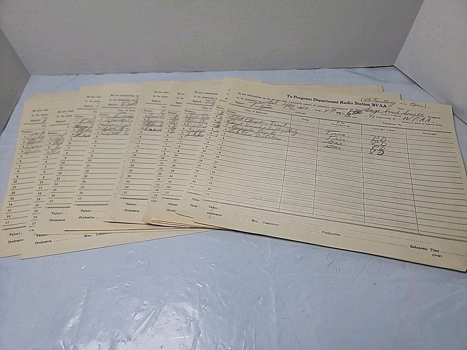 1940 WFAA Radio Program Forms Lot Of 17 Dallas TX Western Cowboy Songs Ephemera 1940 WFAA Radio Program Forms Lot Of 17 Dallas TX Western Cowboy Songs Ephemera