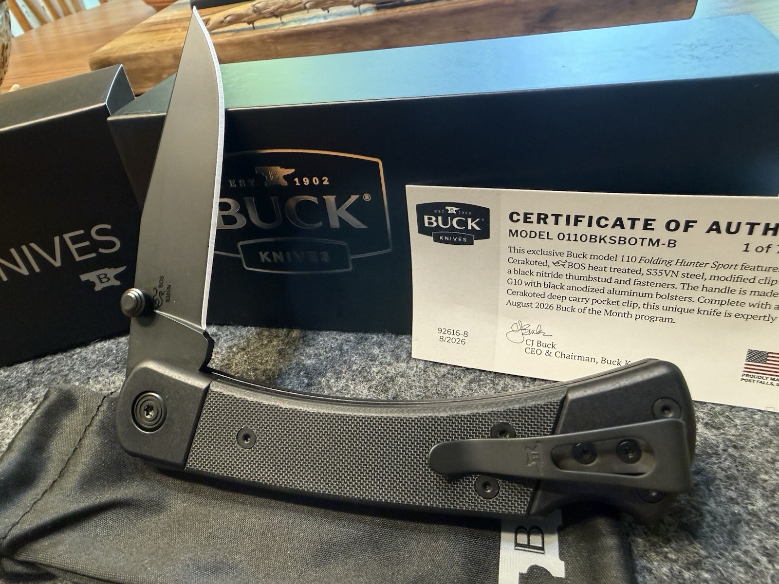August 2026 Buck of the Month 110 Hunter Sport G10 Pocket Clip S35VN 1 of 750