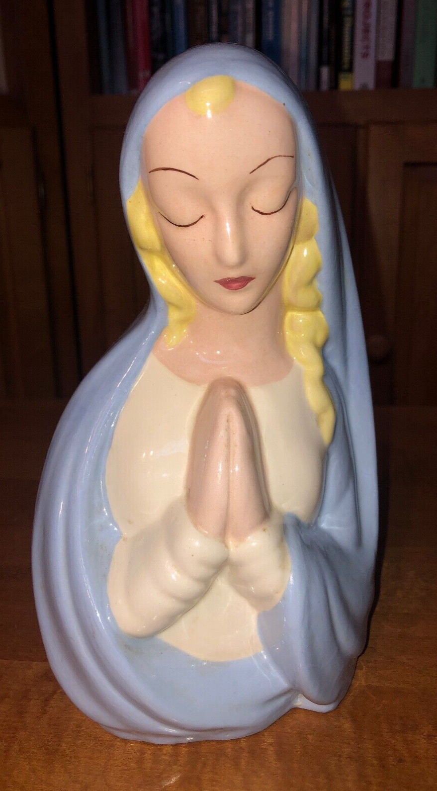 Vintage Handmade Madonna Blessed Mother Mary Praying Hands Planter Vase