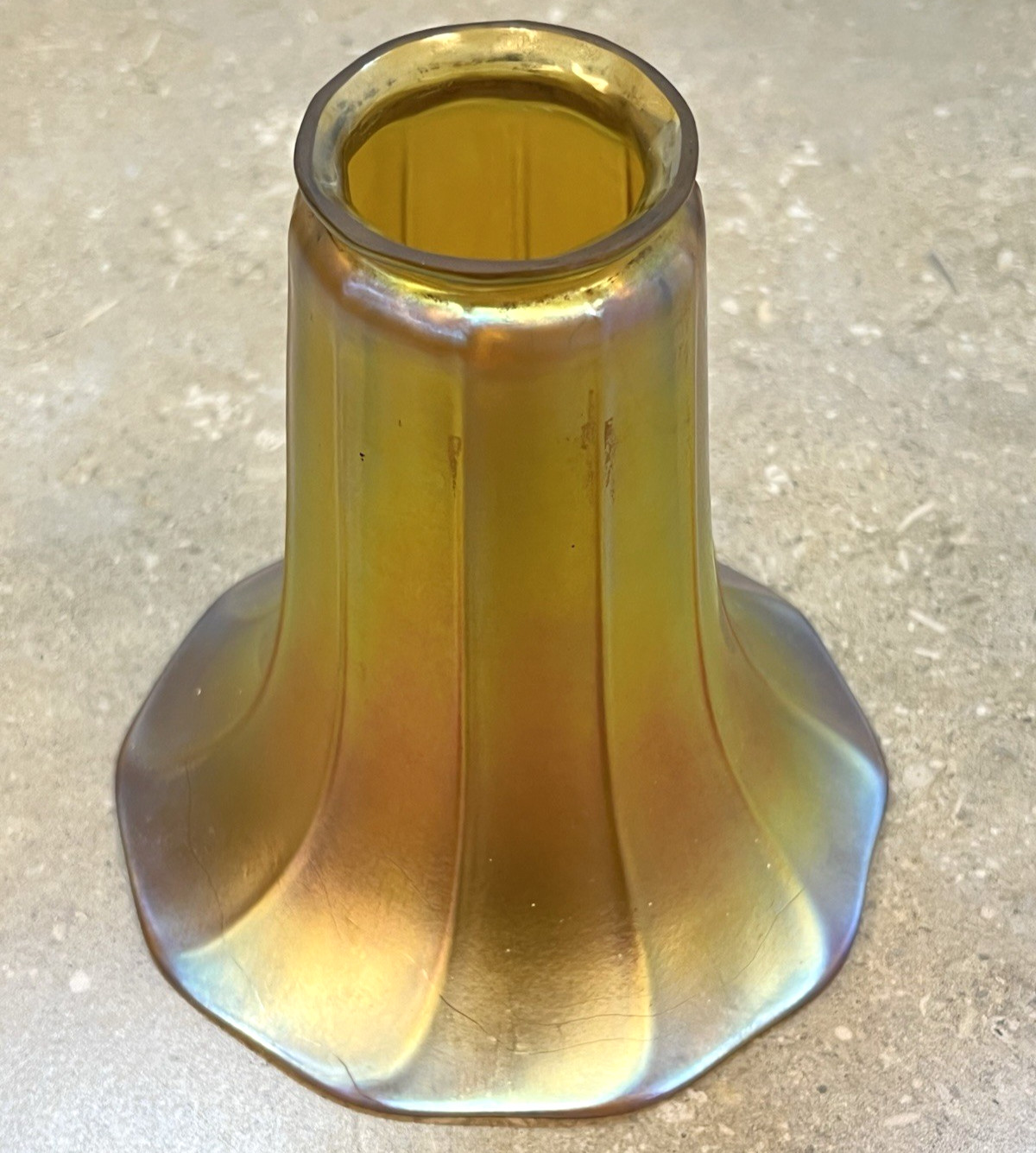 Antique 1920s Gold Aurene Paneled Iridescent Art Glass Lamp Shade #6