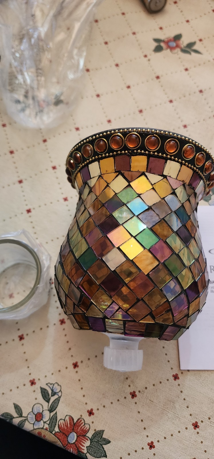 PARTYLITE P8696 GLOBAL FUSION Peglite Candle Cup Mosaic Glass Abstract Retired