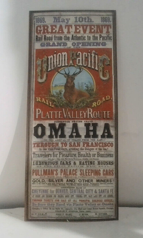 RARE 1869 OMAHA UNION PACIFIC RAILROAD POSTER Vintage Train EPHEMERA AMERICANA