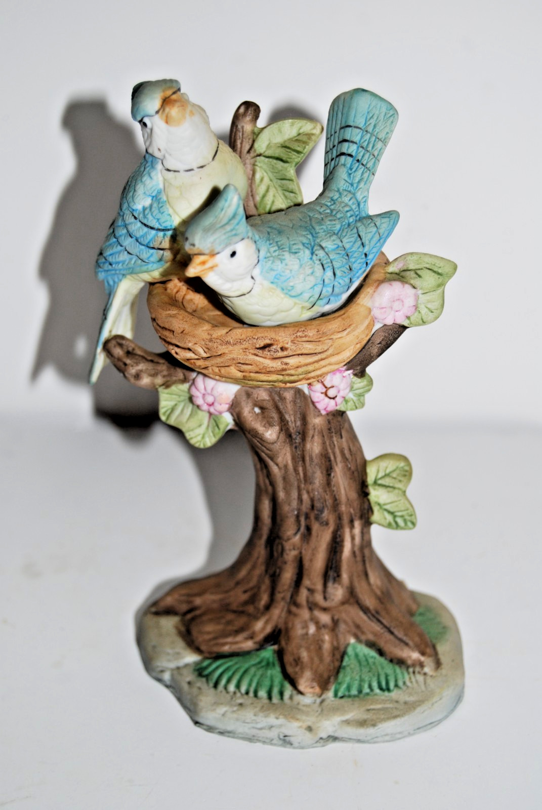 Vintage Porcelain Blue Bird Figurine with Flowers Nest 6
