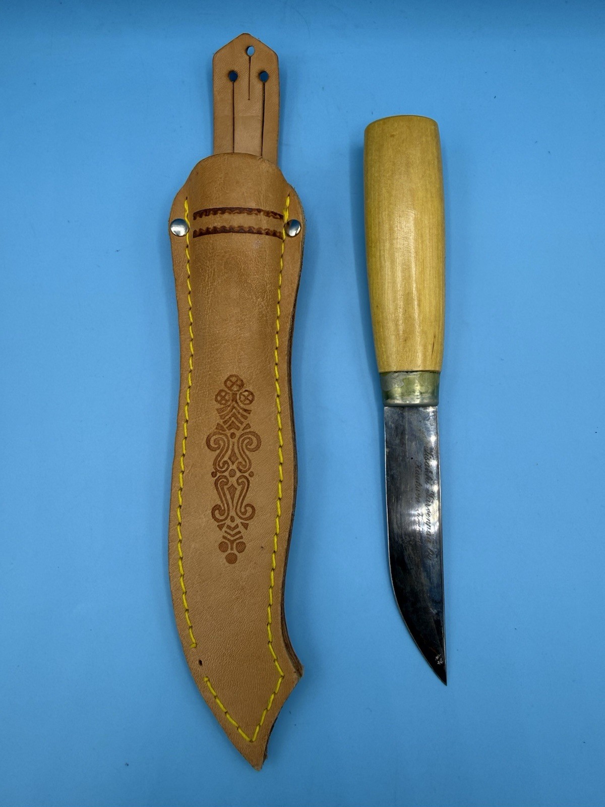 Vintage Finnish Puukko Knife Original Lisakki Järvenpää Leather Sheath