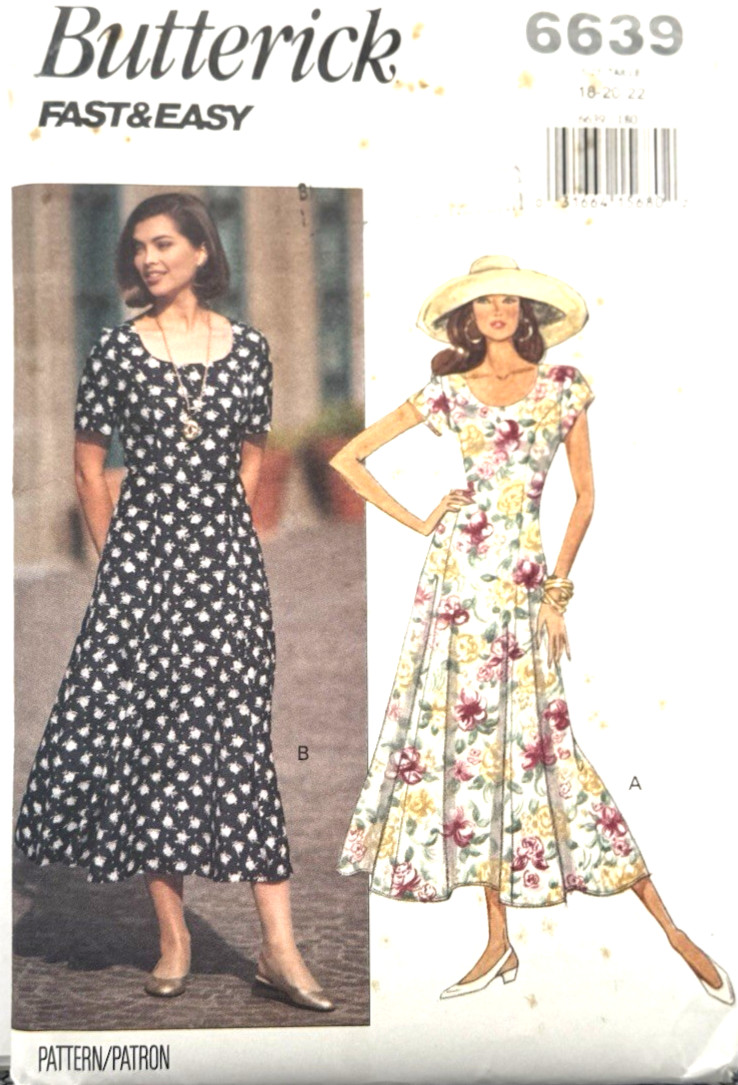 Butterick Fast&Easy Pattern #6639 - Petite Dress (Size 18, 20 & 22) Uncut