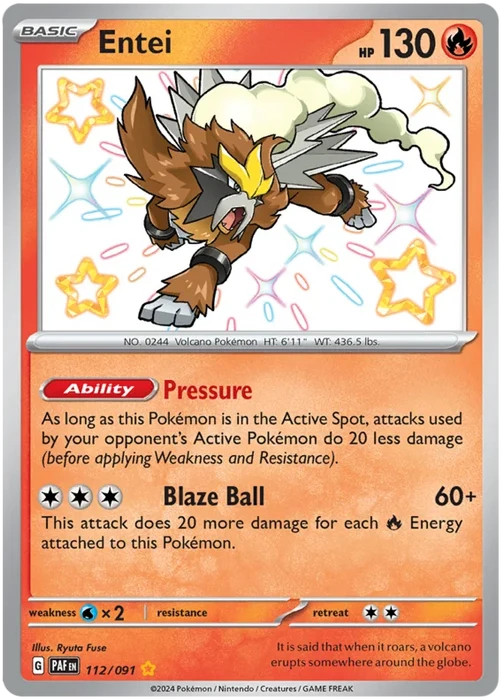 Entei 112/091 SV Paldean Fates LP/NM Shiny Rare Holo Pokemon Card