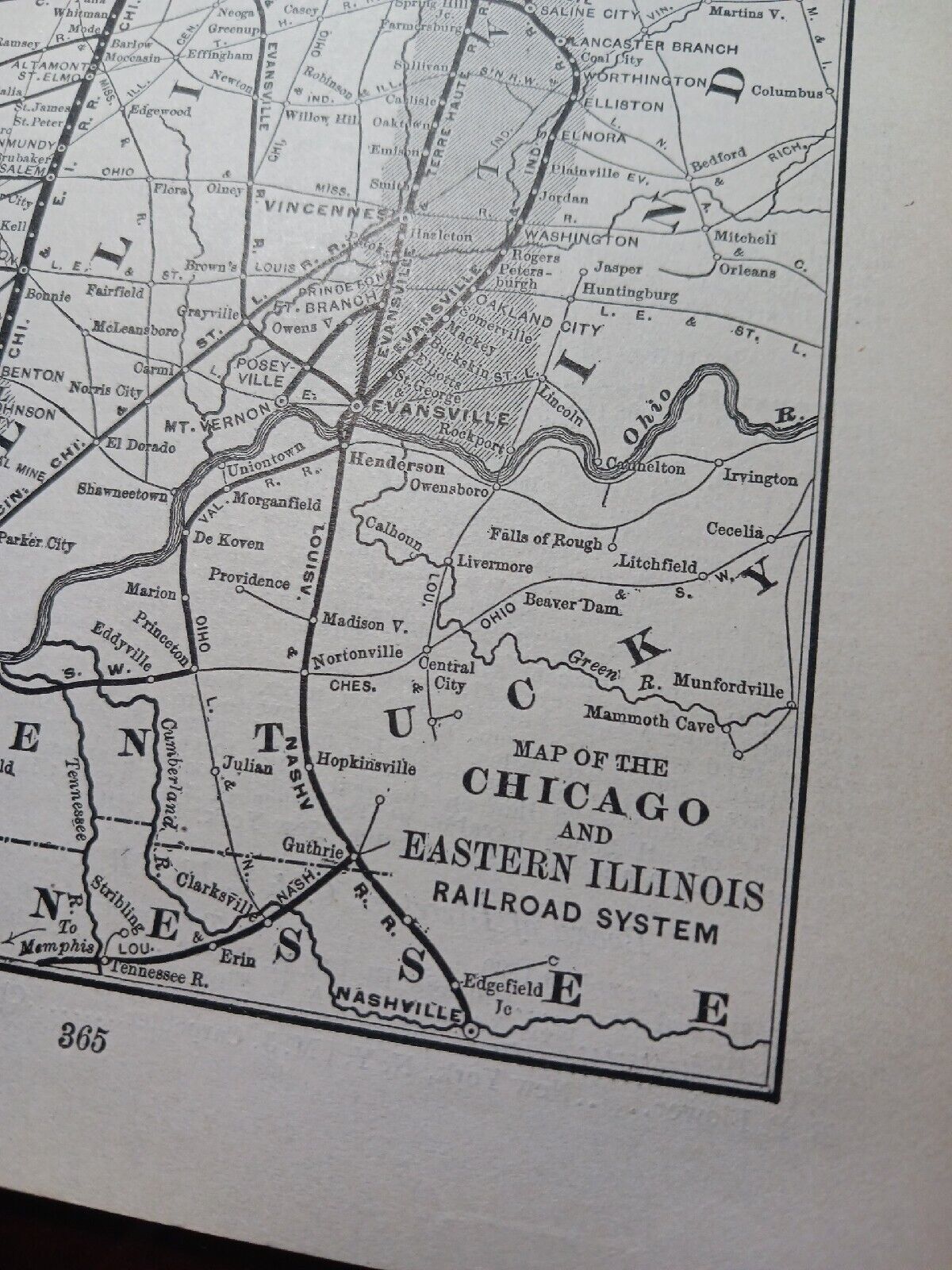 ☆1898 Train Route Map CHICAGO  & EASTERN ILLINOIS RAILROAD Dolton IL Beazil IN
