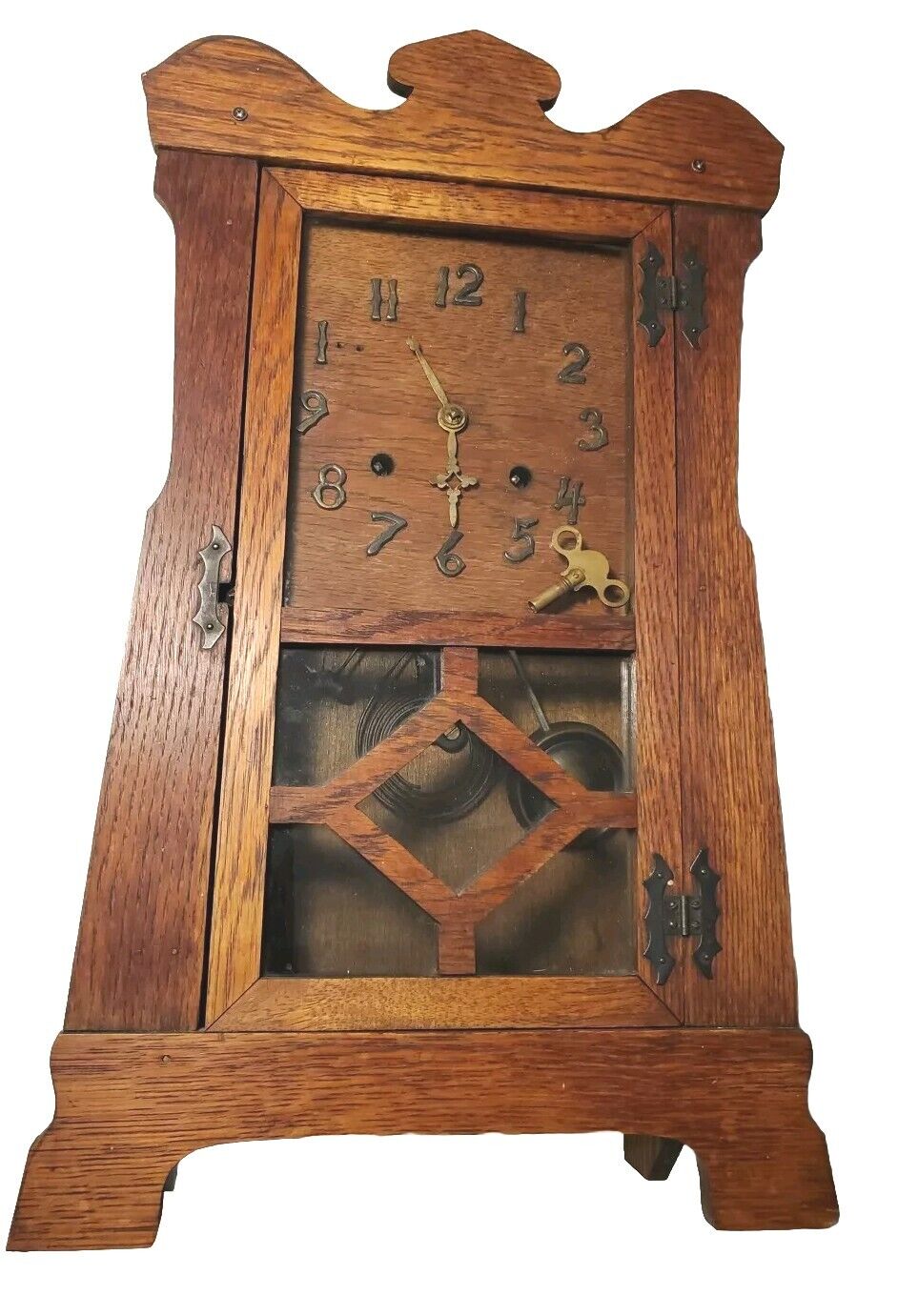 Mission Clock Parts Or Display Key Pendulum Chimes Wood Antique Look Pictures 21