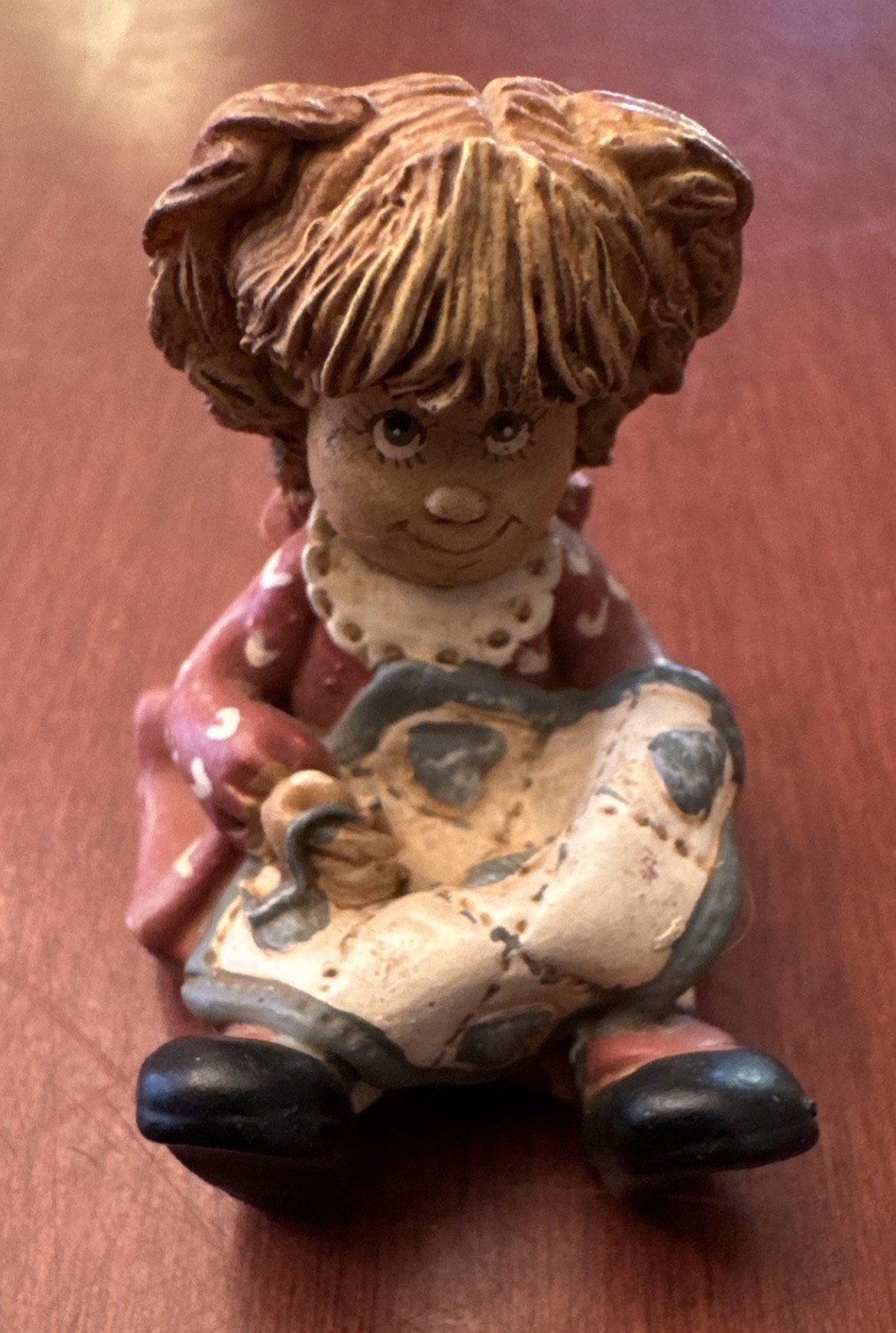 Resin Girl Quilting Miniature Figurine Multicolor Seated Sewing 1.75” Tall Resin Girl Quilting Miniature Figurine Multicolor Seated Sewing 1.75” Tall