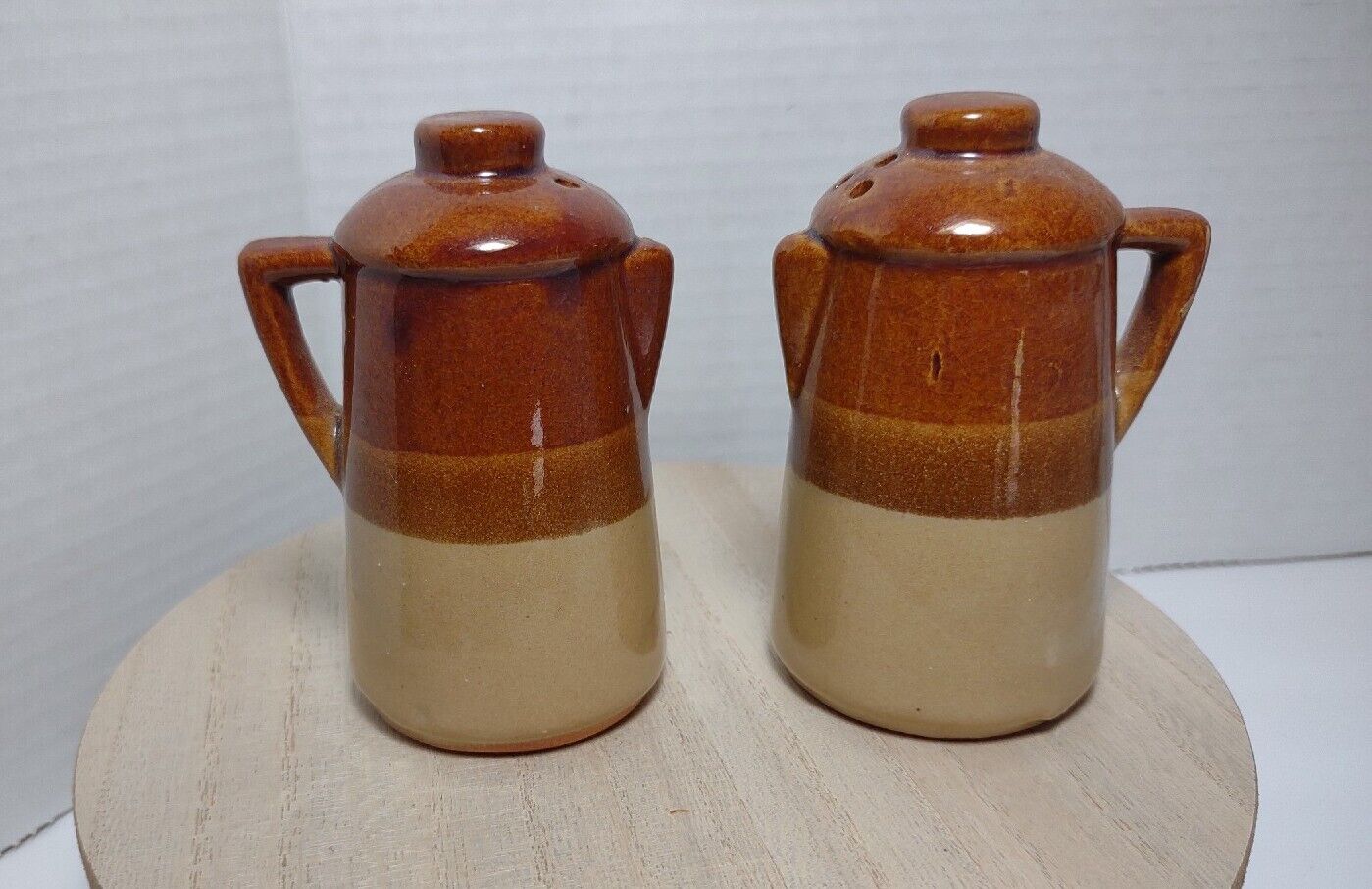 Vtg Brown Drip Glaze Stoneware Salt & Pepper Shakers