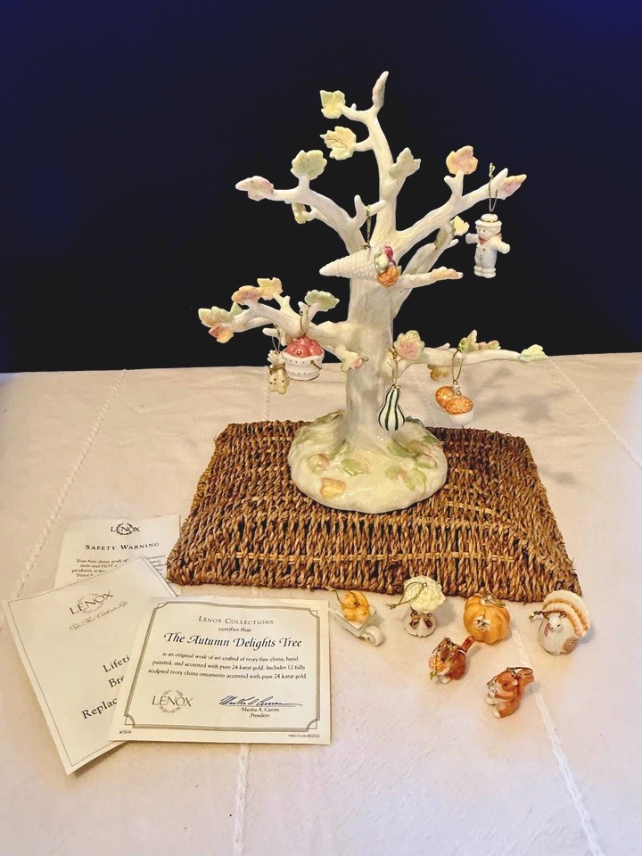 Lenox Autumn Delights Tree 2005 Complete 12 Ornaments 24K Gold Original Foam Lenox Autumn Delights Tree 2005 Complete 12 Ornaments 24K Gold Original Foam