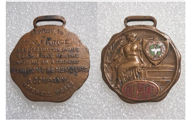 WWI FOB Dupont Hopewell Gun Explosive Plant Named S V Prince 6 mo Safety Award  