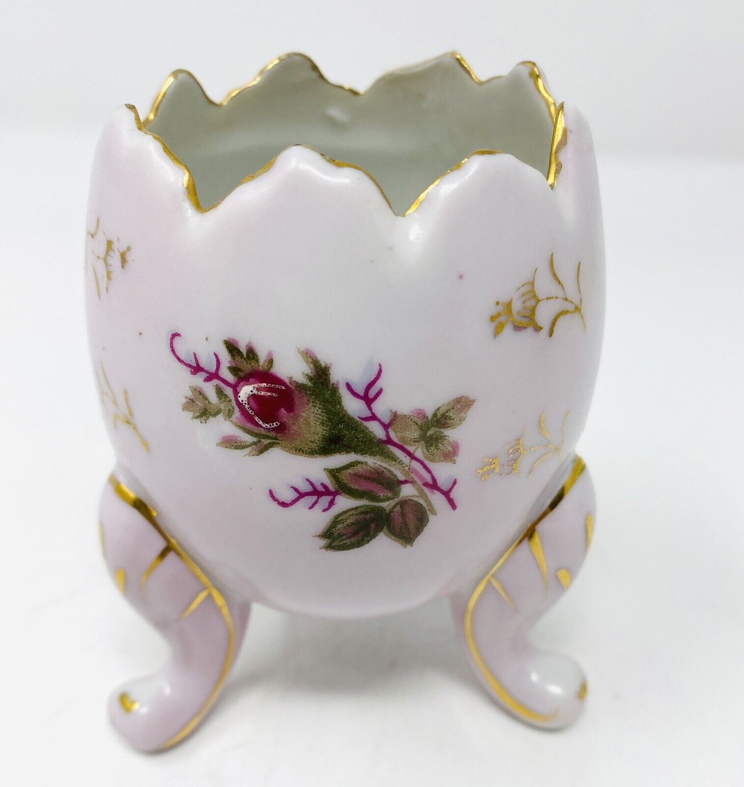Vintage Napco Pink Rose Cracked Egg Footed Vase Napcoware Japan C3199/M READ